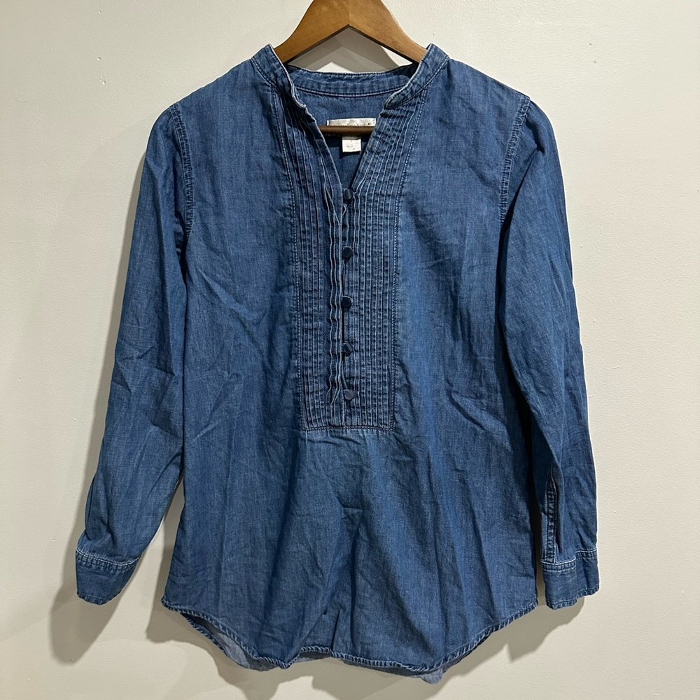 CHRISTOPHER‎ & BANKS 100% Cotton Denim Peasant Boho Blouse Size S